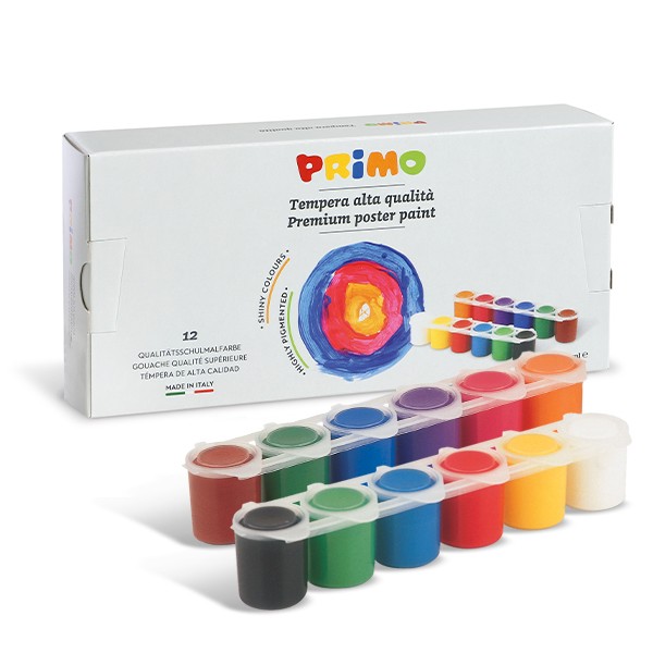 PACK OF 12 POTS COLOUR POSTER PAINTS & BRUSH CHILDRENS ART CRAFT SET READYMIX 